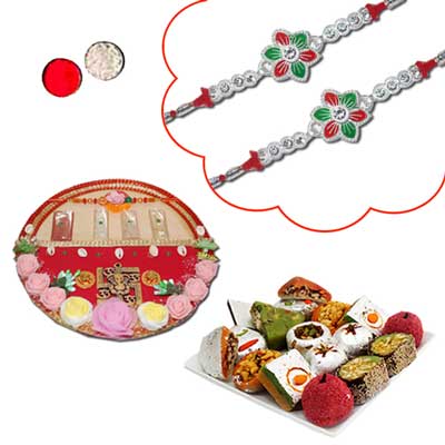 "Rakhi with Pooja Thali - code PT07 - Click here to View more details about this Product